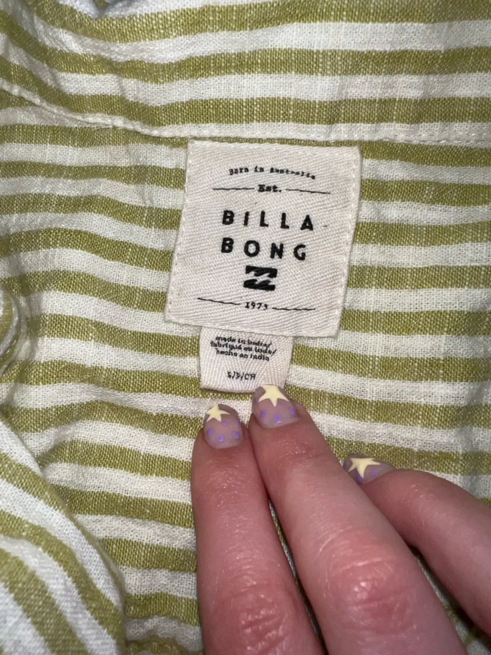 Billabong Green and White Striped Cotton Shirt Short Set - Picture 9 of 10